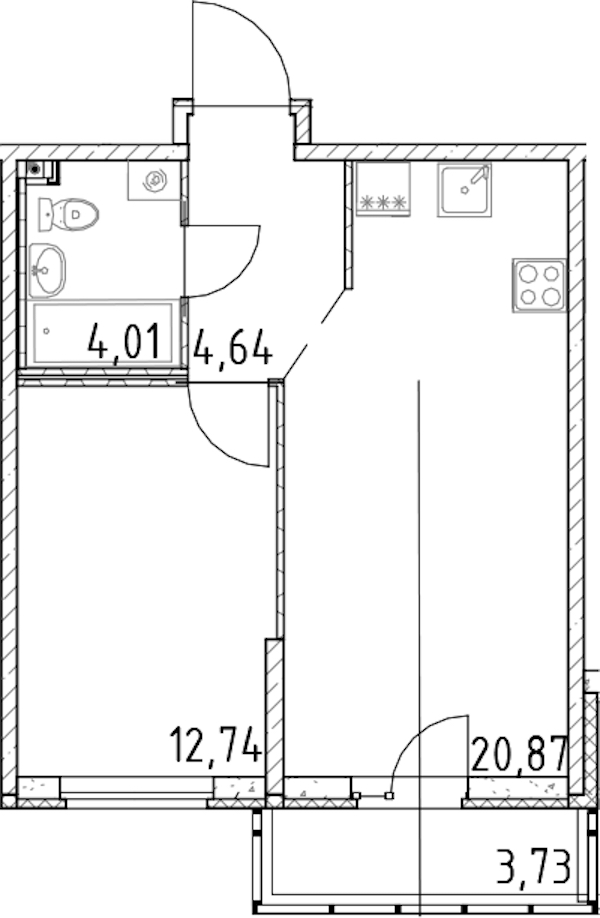 1-комнатная квартира 42.26 м², 13/23 эт., ЖК «Город Первых»